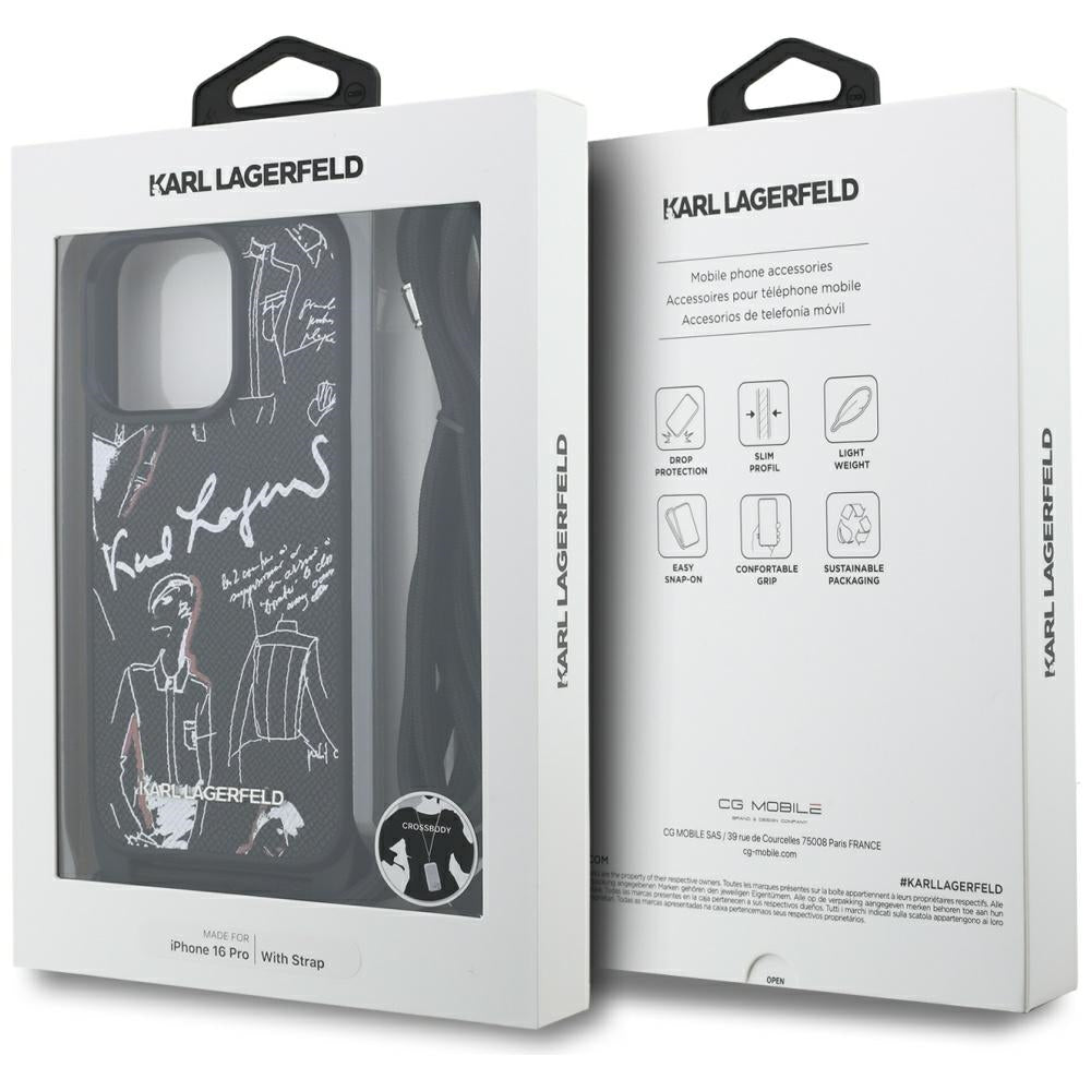 Husa MagSafe pentru Apple iPhone 16 Pro, Karl Lagerfeld, Saffiano Crossbody, Neagra