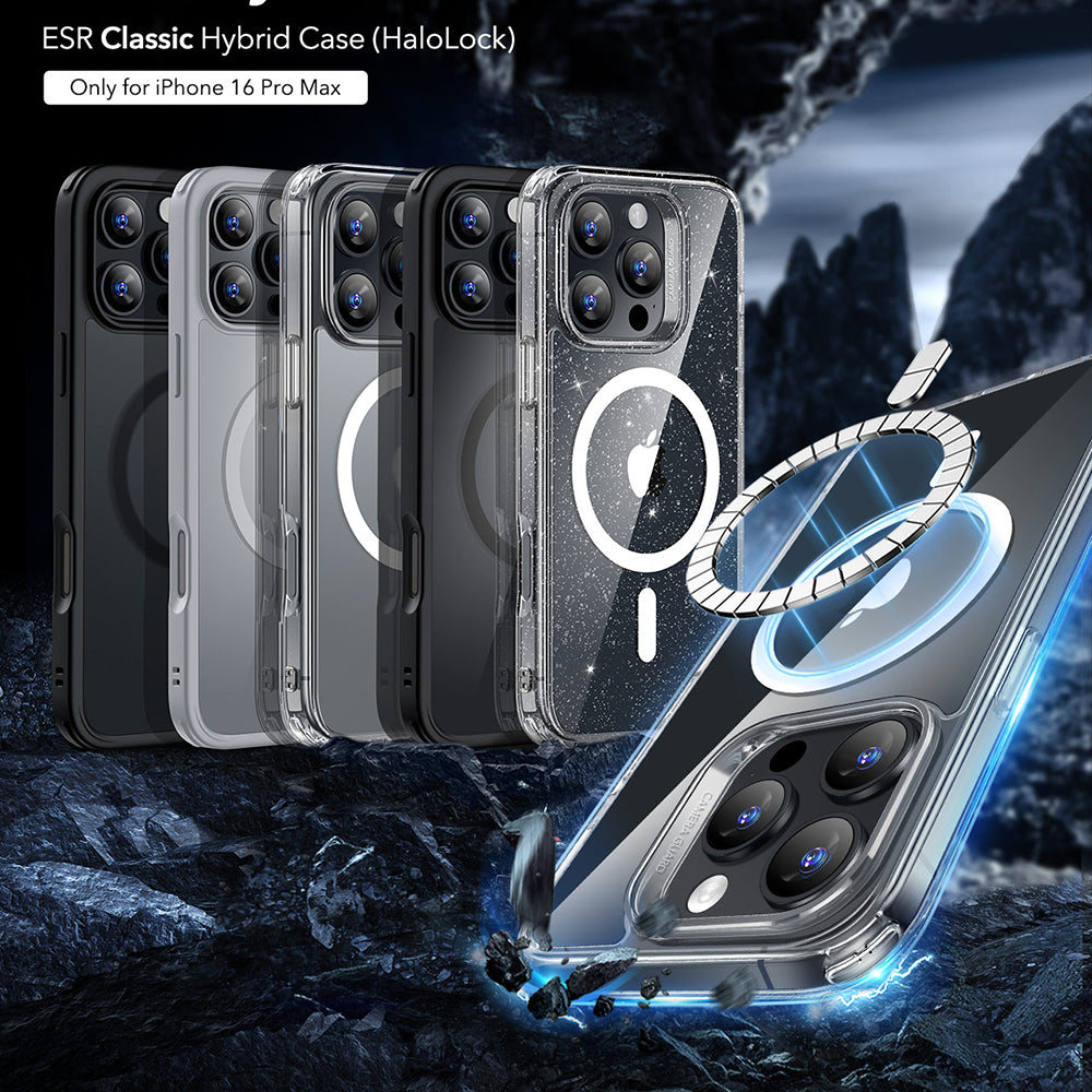 Husa MagSafe pentru Apple iPhone 16 Pro Max, ESR, Classic Hybrid, Neagra Transparenta