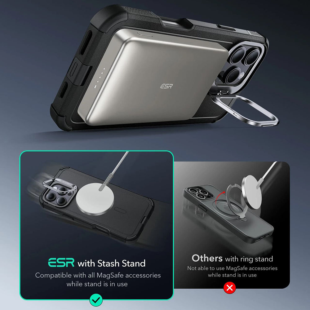 Husa MagSafe pentru Apple iPhone 16 Pro Max, ESR, Cyber Armor Kickstand, Gri