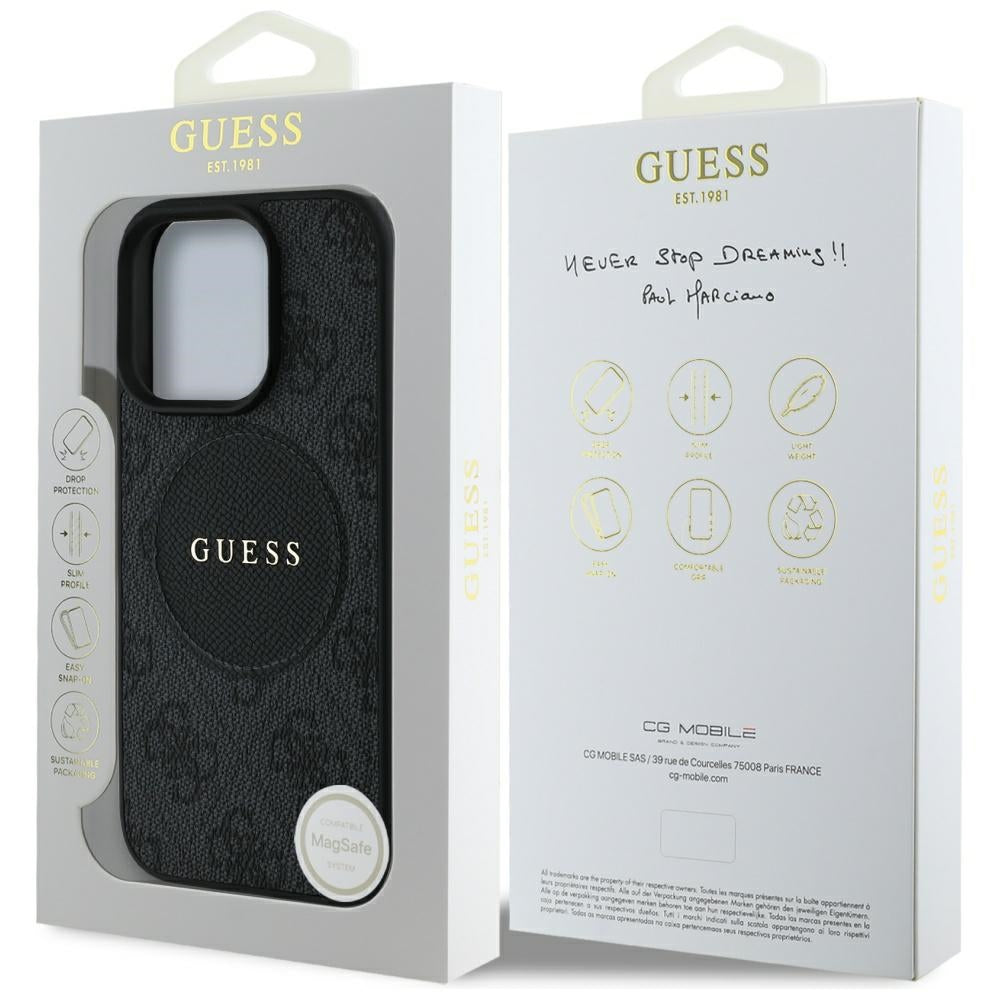 Husa MagSafe pentru Apple iPhone 16 Pro Max, Guess, 4G Circle Classic Logo, Neagra