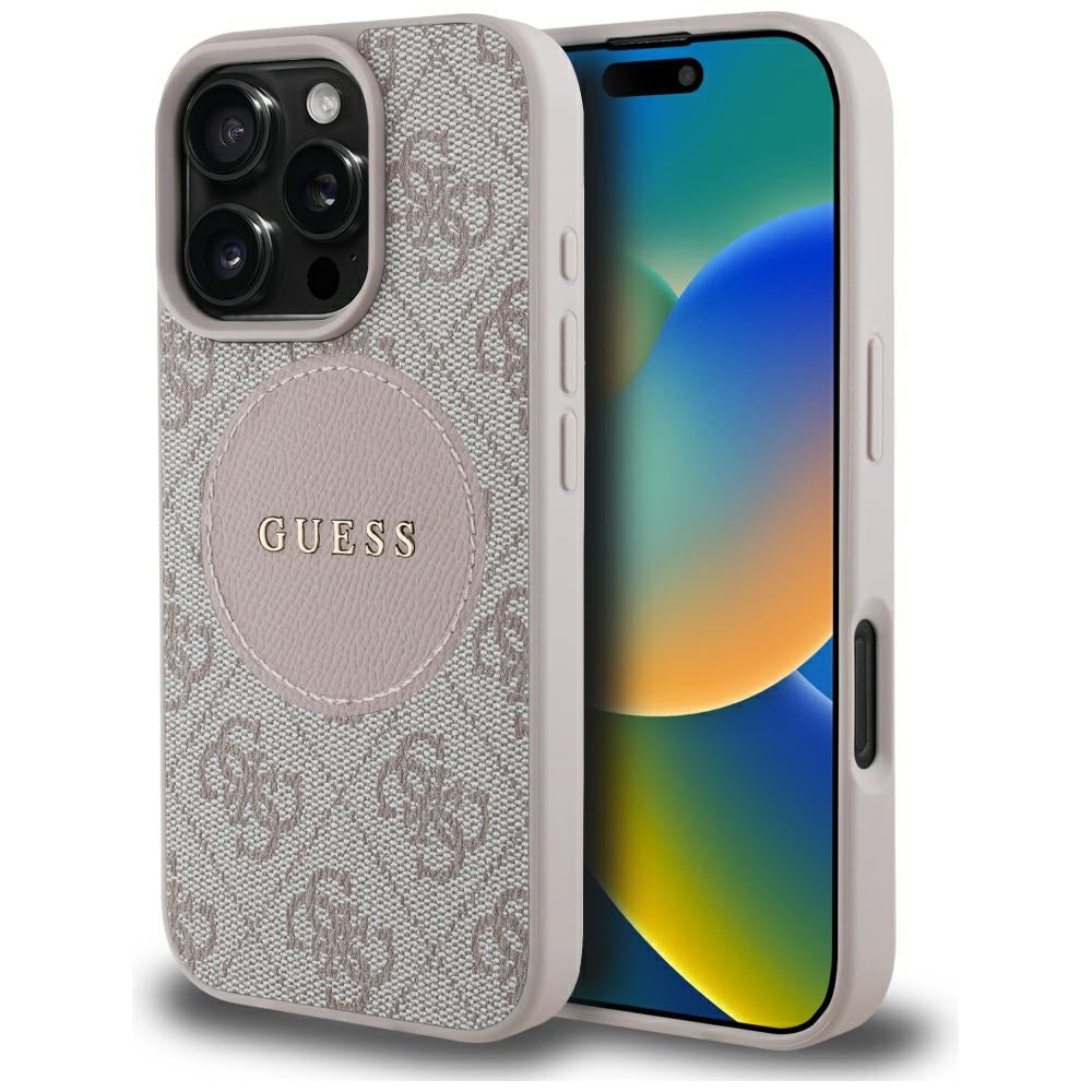 Husa MagSafe pentru Apple iPhone 16 Pro Max, Guess, 4G Circle Classic Logo, Roz