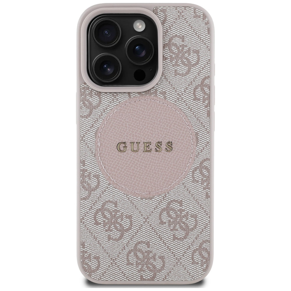 Husa MagSafe pentru Apple iPhone 16 Pro Max, Guess, 4G Circle Classic Logo, Roz