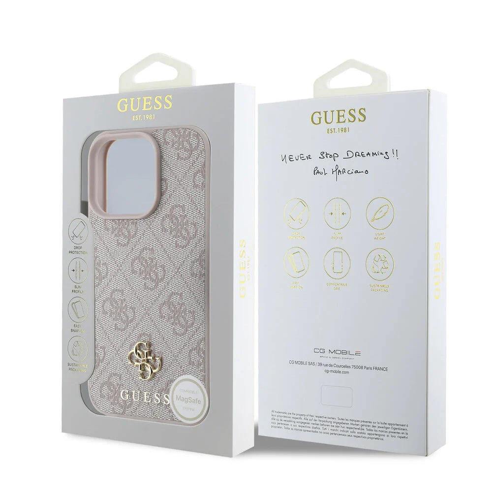 Husa MagSafe pentru Apple iPhone 16 Pro Max, Guess, 4G Classic, Roz
