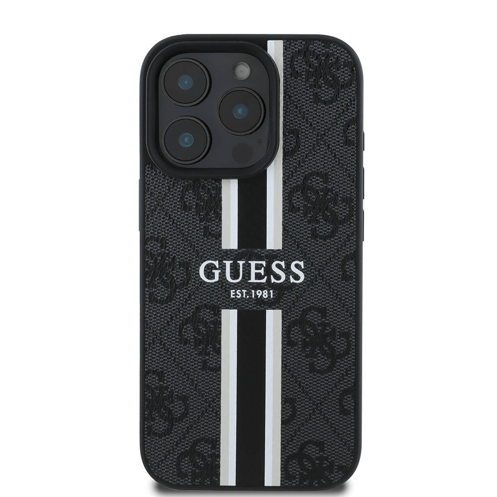 Husa MagSafe pentru Apple iPhone 16 Pro Max, Guess, 4G Printed Stripes, Neagra