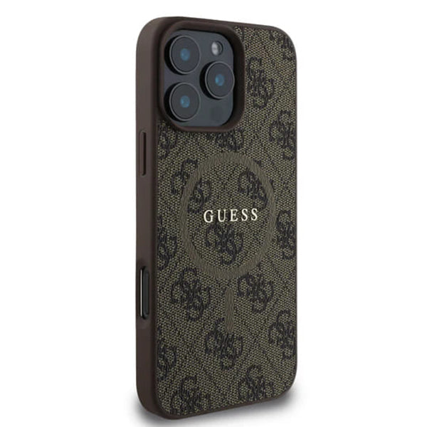 Husa MagSafe pentru Apple iPhone 16 Pro Max, Guess, 4G Ring Classic Logo, Maro
