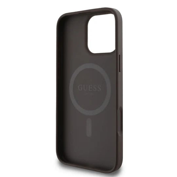 Husa MagSafe pentru Apple iPhone 16 Pro Max, Guess, 4G Ring Classic Logo, Maro