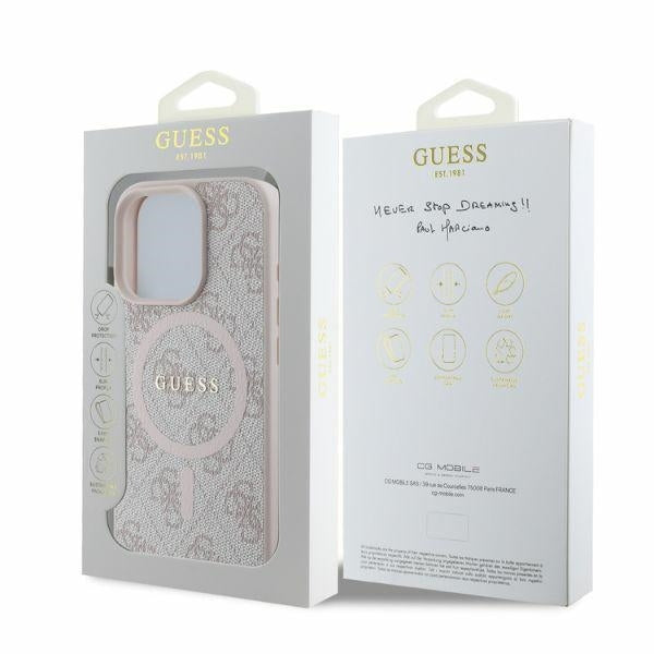 Husa MagSafe pentru Apple iPhone 16 Pro Max, Guess, 4G Ring Classic Logo, Roz