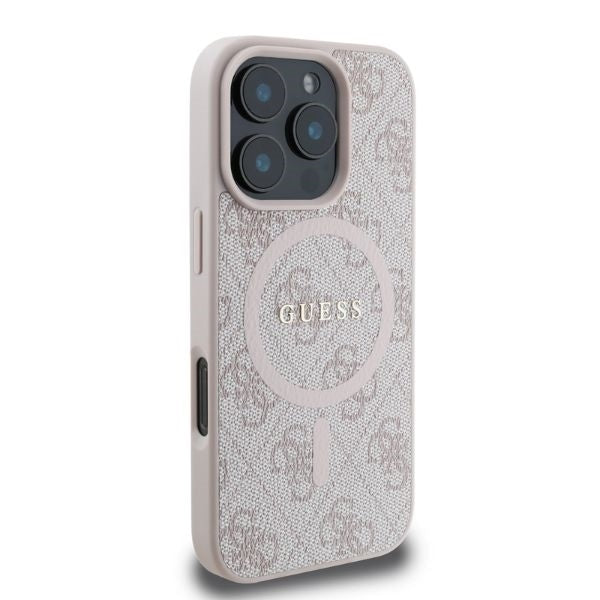 Husa MagSafe pentru Apple iPhone 16 Pro Max, Guess, 4G Ring Classic Logo, Roz