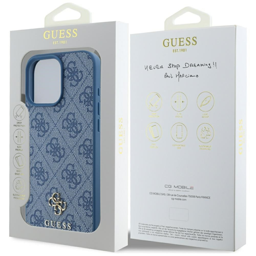 Husa MagSafe pentru Apple iPhone 16 Pro Max, Guess, 4G Small and Classic Logo, Albastra