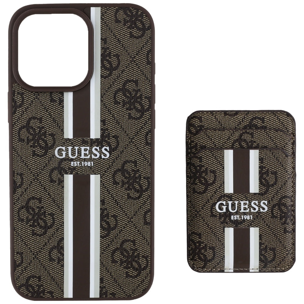 Husa MagSafe pentru Apple iPhone 16 Pro Max, Guess, Cardslot 4G Stripes , Maro