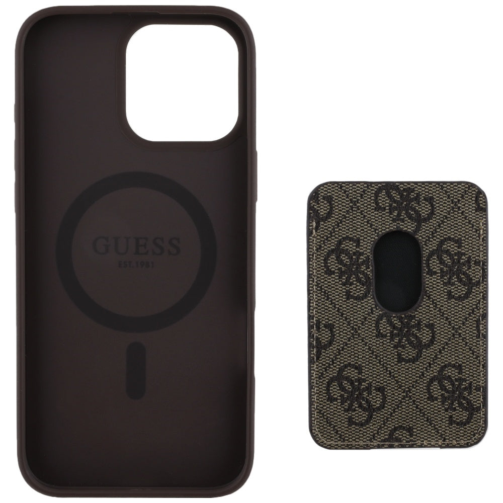 Husa MagSafe pentru Apple iPhone 16 Pro Max, Guess, Cardslot 4G Stripes , Maro