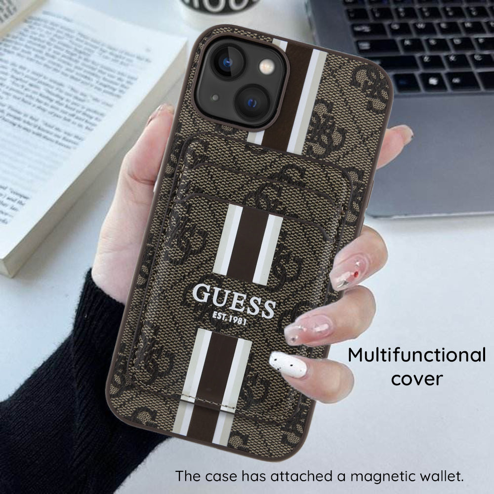 Husa MagSafe pentru Apple iPhone 16 Pro Max, Guess, Cardslot 4G Stripes , Maro