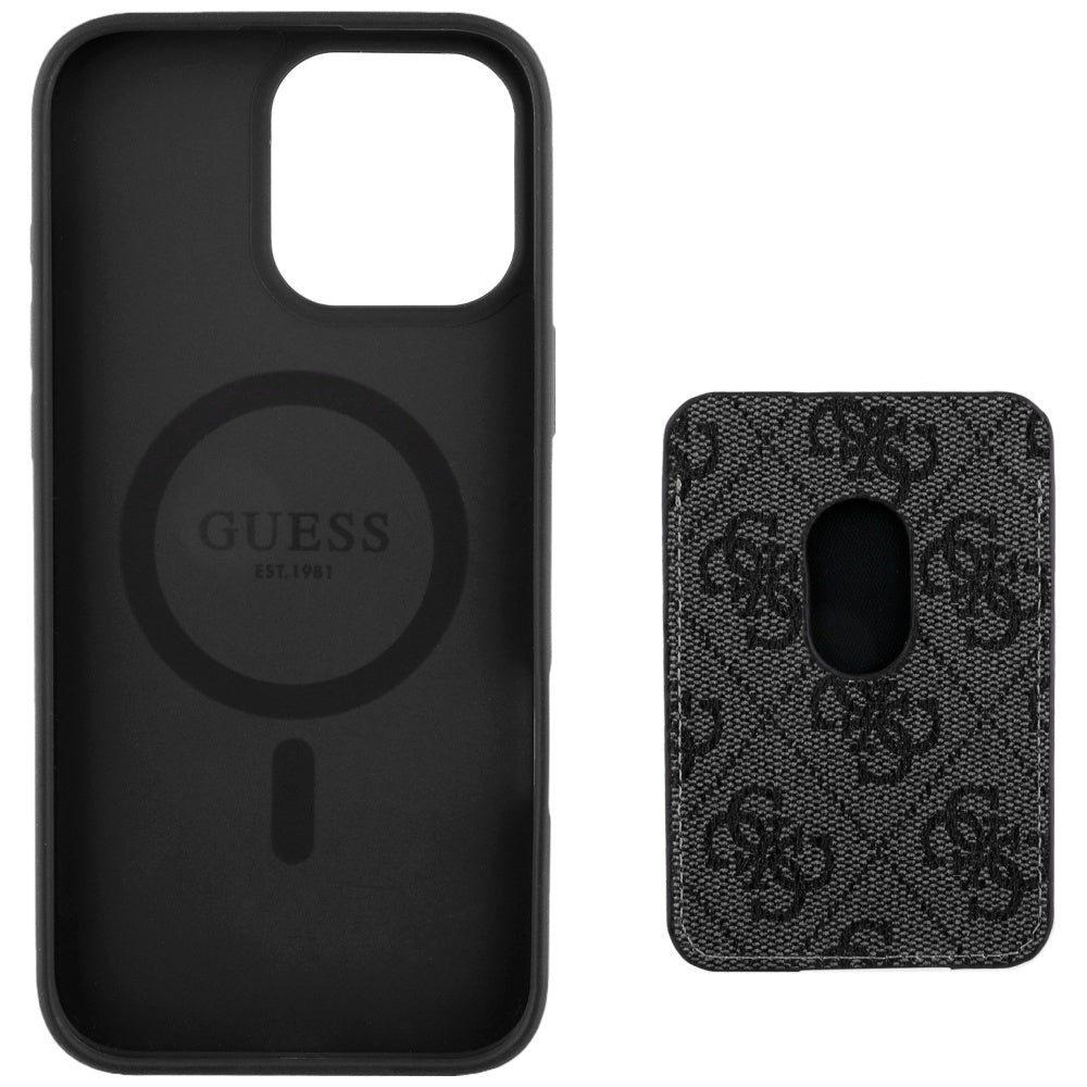 Husa MagSafe pentru Apple iPhone 16 Pro Max, Guess, Cardslot 4G Stripes , Neagra