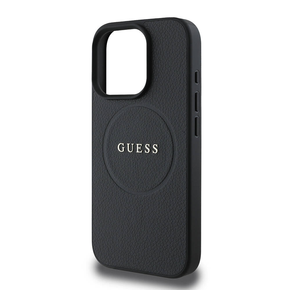 Husa MagSafe pentru Apple iPhone 16 Pro Max, Guess, Grained Gold Ring, Neagra