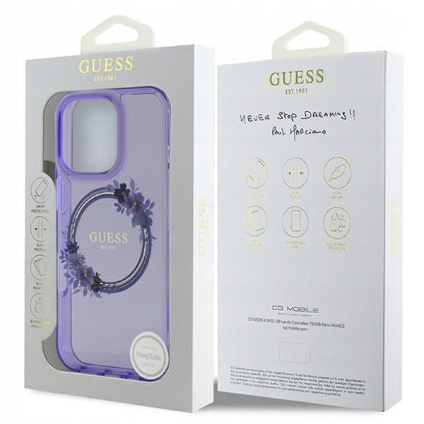 Husa MagSafe pentru Apple iPhone 16 Pro Max, Guess, IML Flowers Wreath, Mov