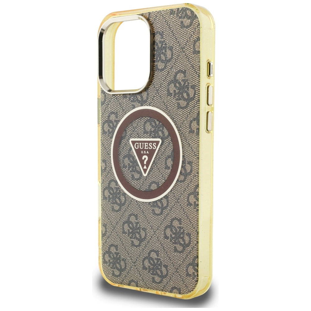 Husa MagSafe pentru Apple iPhone 16 Pro Max, Guess, IML Glitter 4G Circle Triangle, Maro