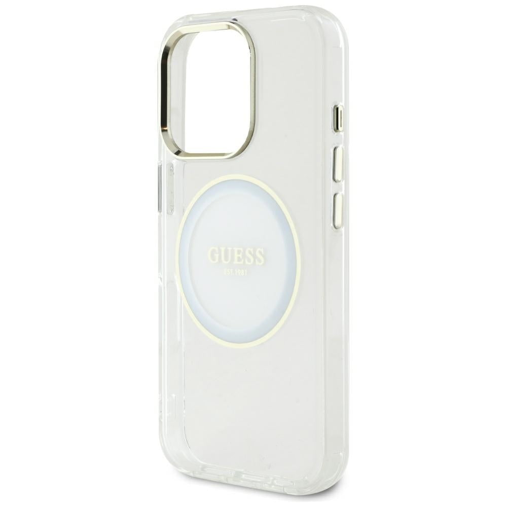 Husa MagSafe pentru Apple iPhone 16 Pro Max, Guess, IML Metal Colored Circle, Alba