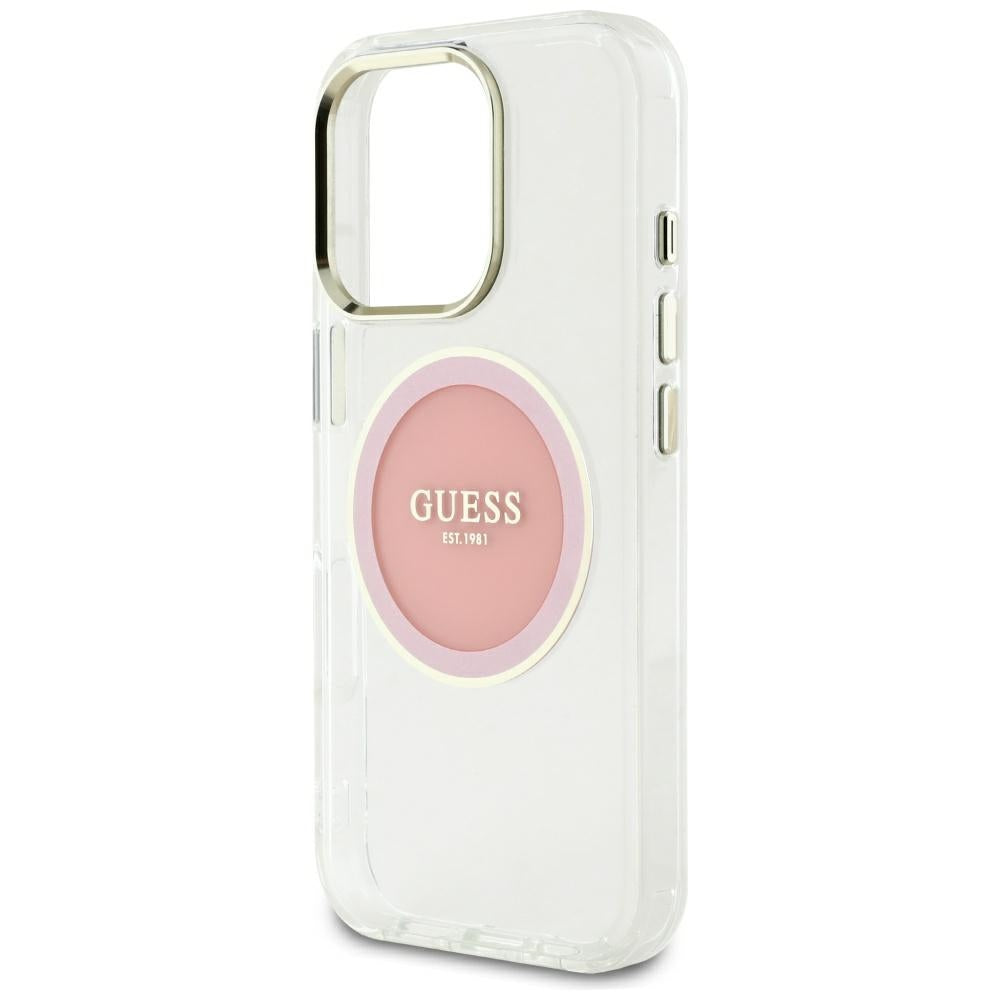 Husa MagSafe pentru Apple iPhone 16 Pro Max, Guess, IML Metal Colored Circle, Roz