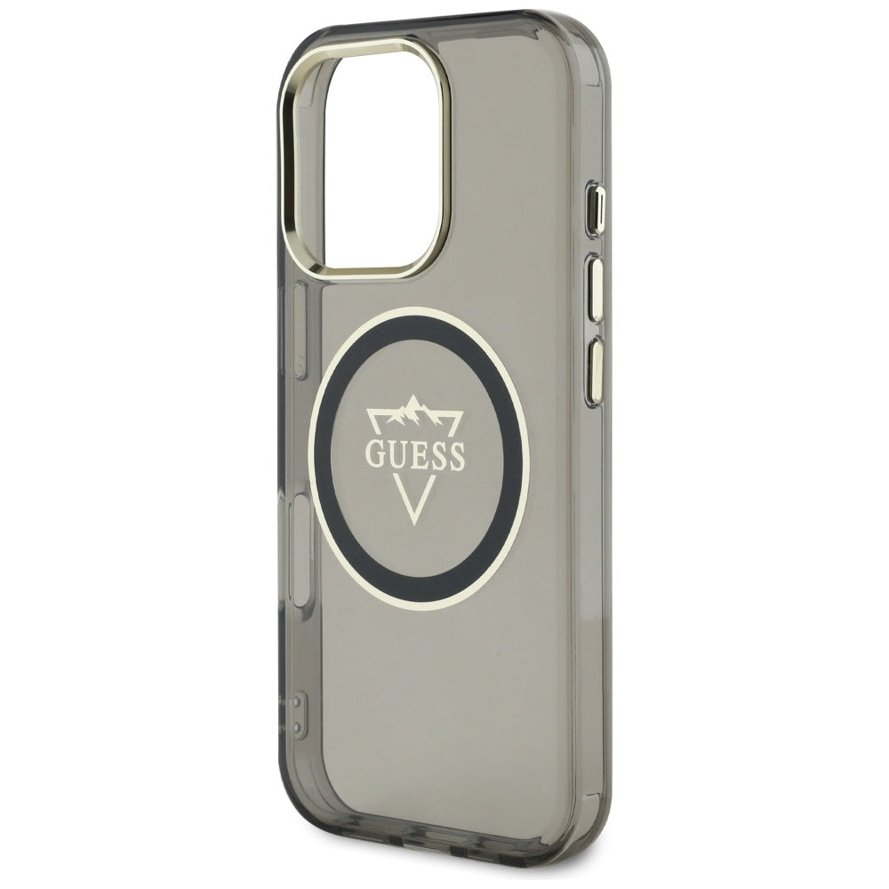Husa MagSafe pentru Apple iPhone 16 Pro Max, Guess, IML Metal Mountain Logo, Neagra