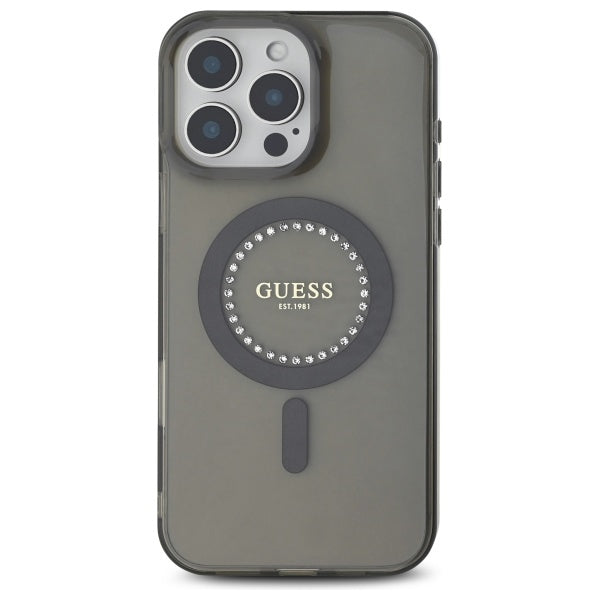 Husa MagSafe pentru Apple iPhone 16 Pro Max, Guess, IML Rhinestone, Neagra