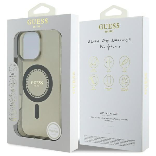 Husa MagSafe pentru Apple iPhone 16 Pro Max, Guess, IML Rhinestone, Neagra