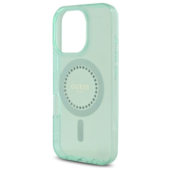 Husa MagSafe pentru Apple iPhone 16 Pro Max, Guess, IML Rhinestone, Verde