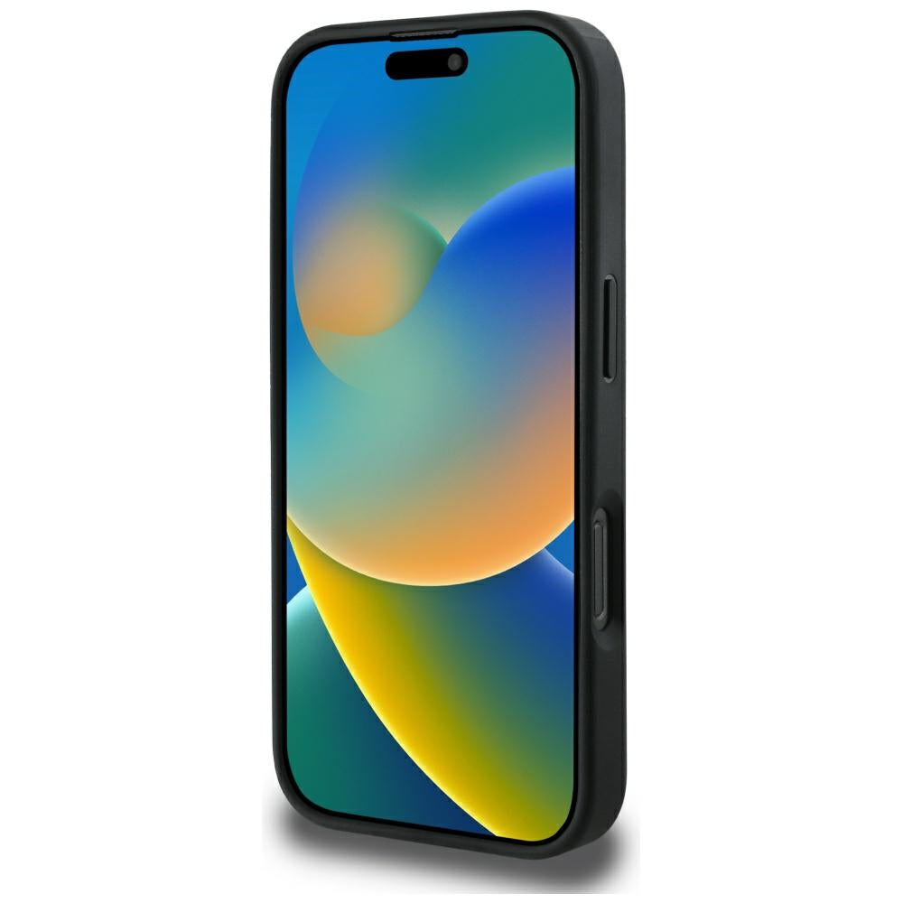 Husa MagSafe pentru Apple iPhone 16 Pro Max, Guess, Peony Grained Hot Stamp Triangle, Neagra