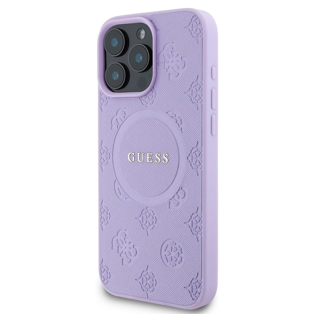 Husa MagSafe pentru Apple iPhone 16 Pro Max, Guess, Saffiano Peony Classic Logo, Mov