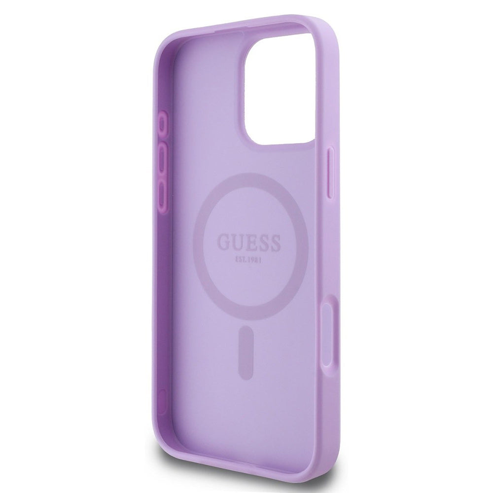Husa MagSafe pentru Apple iPhone 16 Pro Max, Guess, Saffiano Peony Classic Logo, Mov