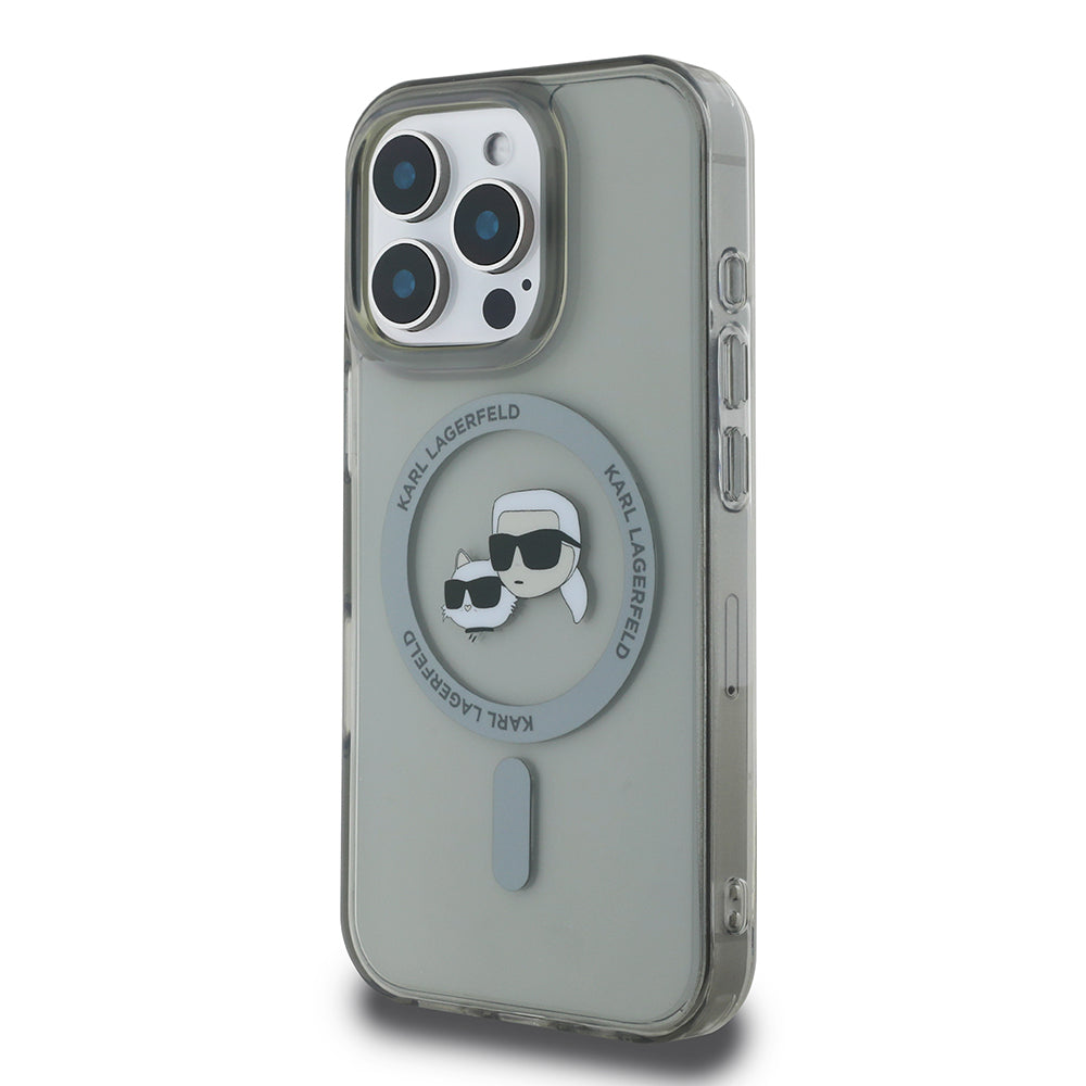 Husa MagSafe pentru Apple iPhone 16 Pro Max, Karl Lagerfeld, IML Metal Karl & Choupette's Heads, Neagra