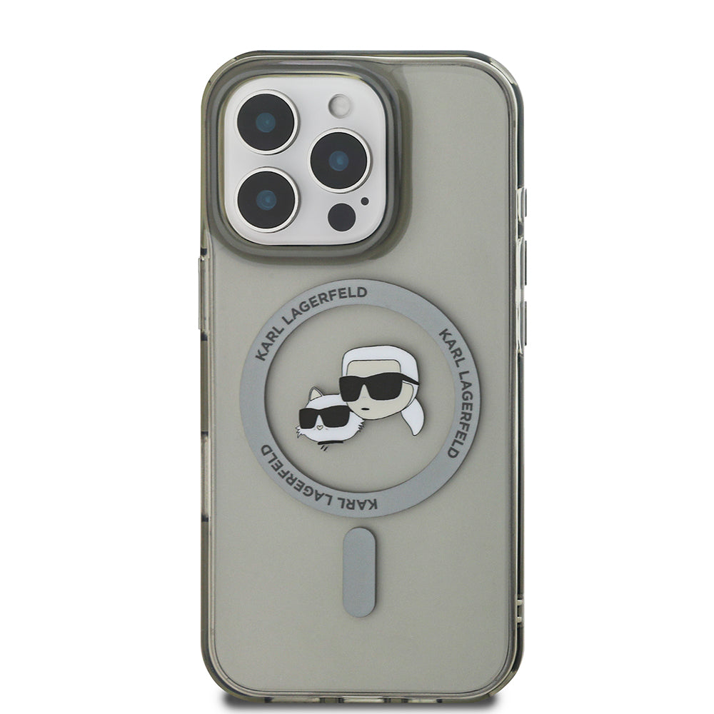 Husa MagSafe pentru Apple iPhone 16 Pro Max, Karl Lagerfeld, IML Metal Karl & Choupette's Heads, Neagra