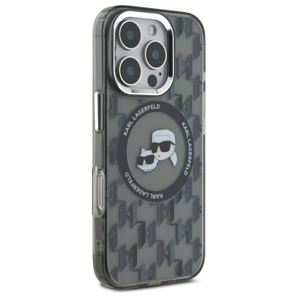 Husa MagSafe pentru Apple iPhone 16 Pro Max, Karl Lagerfeld, IML Monogram Karl & Choupette's Heads, Neagra