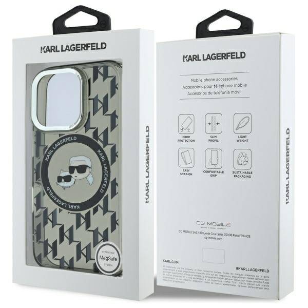 Husa MagSafe pentru Apple iPhone 16 Pro Max, Karl Lagerfeld, IML Monogram Karl & Choupette's Heads, Neagra