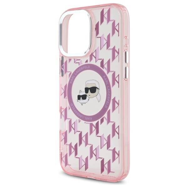 Husa MagSafe pentru Apple iPhone 16 Pro Max, Karl Lagerfeld, IML Monogram Karl & Choupette's Heads, Roz