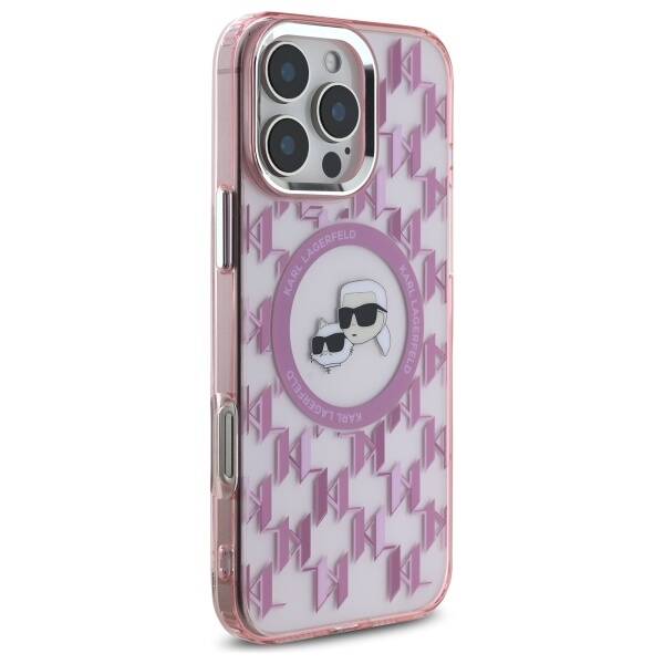Husa MagSafe pentru Apple iPhone 16 Pro Max, Karl Lagerfeld, IML Monogram Karl & Choupette's Heads, Roz