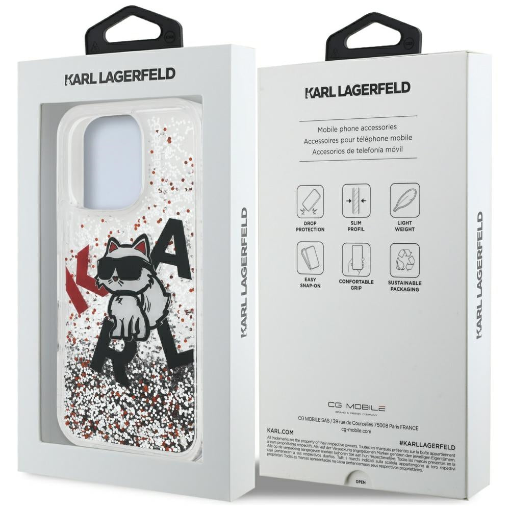 Husa MagSafe pentru Apple iPhone 16 Pro Max, Karl Lagerfeld, Liquid Glitter Choupette Logo, Transparenta