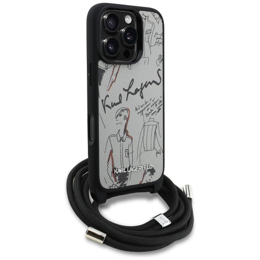 Husa MagSafe pentru Apple iPhone 16 Pro Max, Karl Lagerfeld, Saffiano Crossbody, Gri