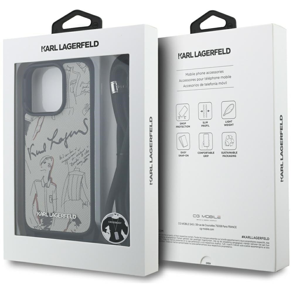 Husa MagSafe pentru Apple iPhone 16 Pro Max, Karl Lagerfeld, Saffiano Crossbody, Gri