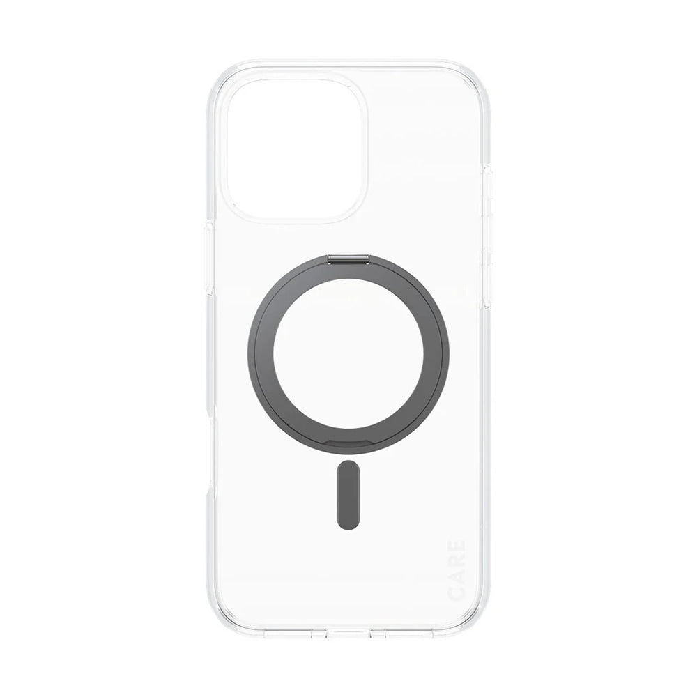 Husa MagSafe pentru Apple iPhone 16 Pro Max, PanzerGlass, Care Feature Kickstand, Transparenta Neagra