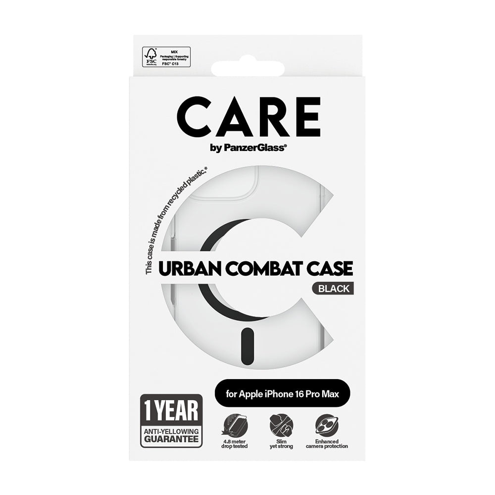 Husa MagSafe pentru Apple iPhone 16 Pro Max, PanzerGlass, Care Urban Combat, Transparenta Neagra