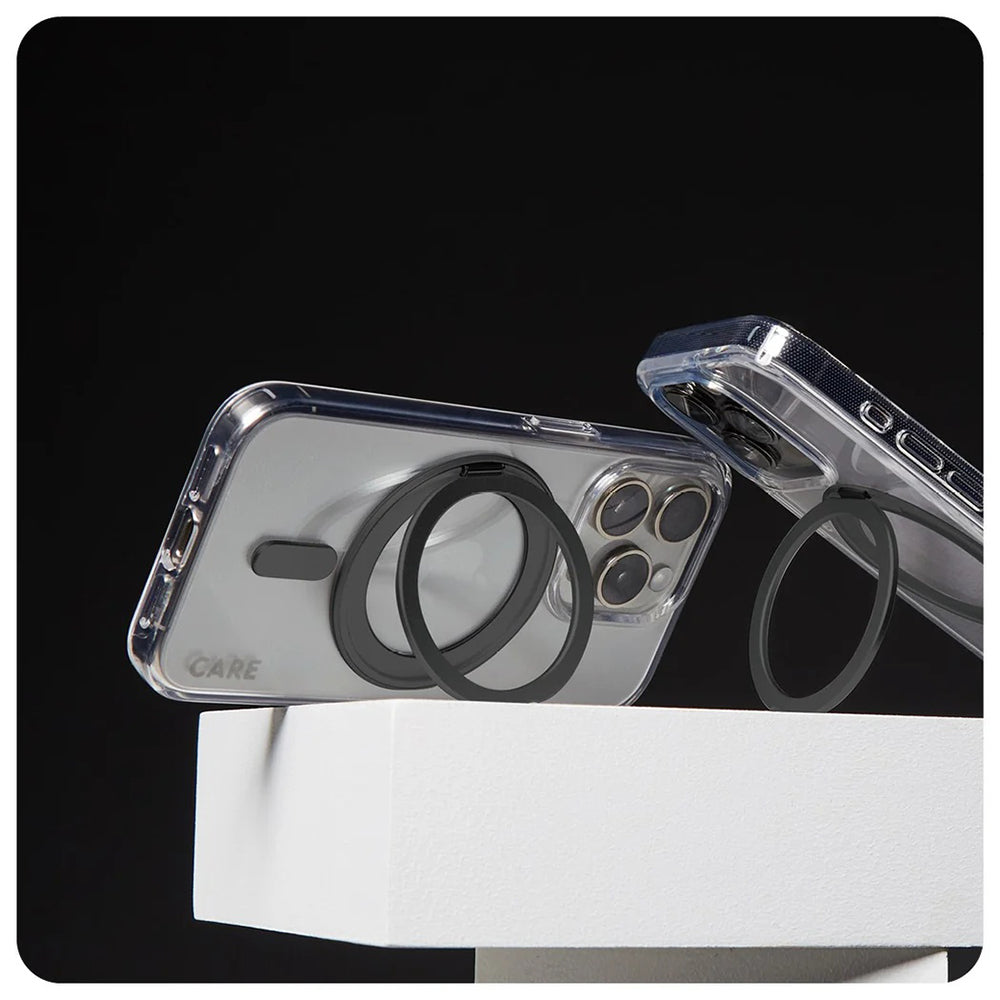 Husa MagSafe pentru Apple iPhone 16 Pro, PanzerGlass, Care Feature Kickstand, Transparenta Neagra