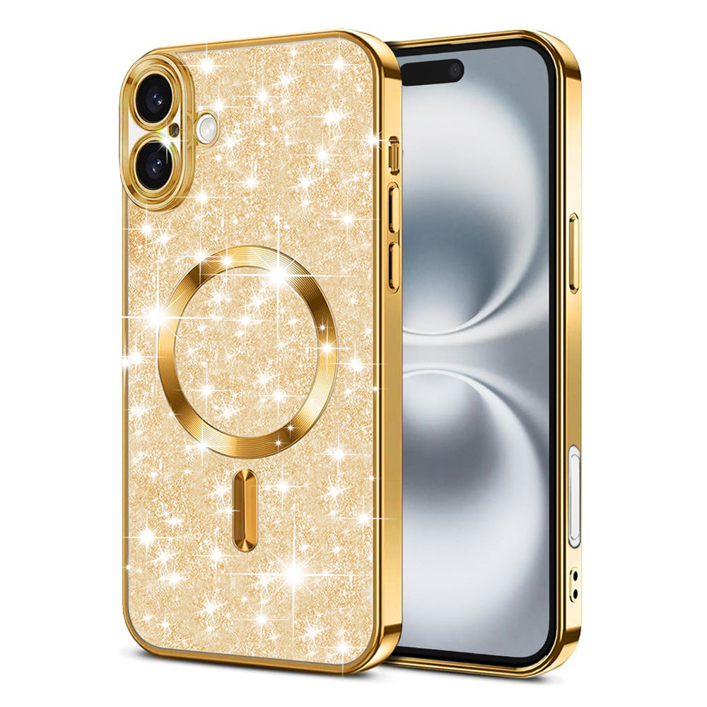 Husa MagSafe pentru Apple iPhone 16, Techsuit, Luxury Glitter, Aurie