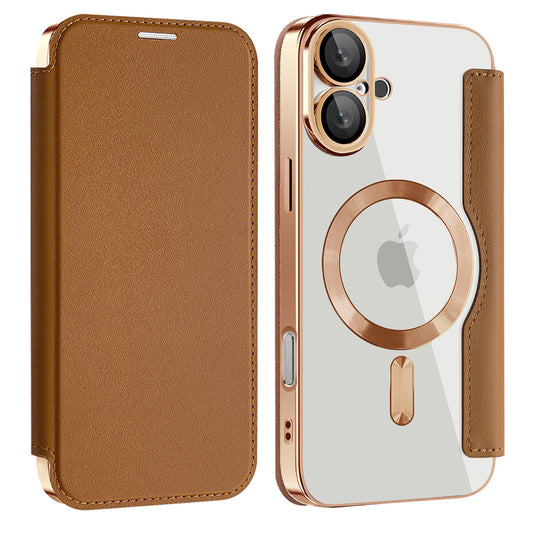 Husa MagSafe pentru Apple iPhone 16, Techsuit, SmartMag Book, Maro