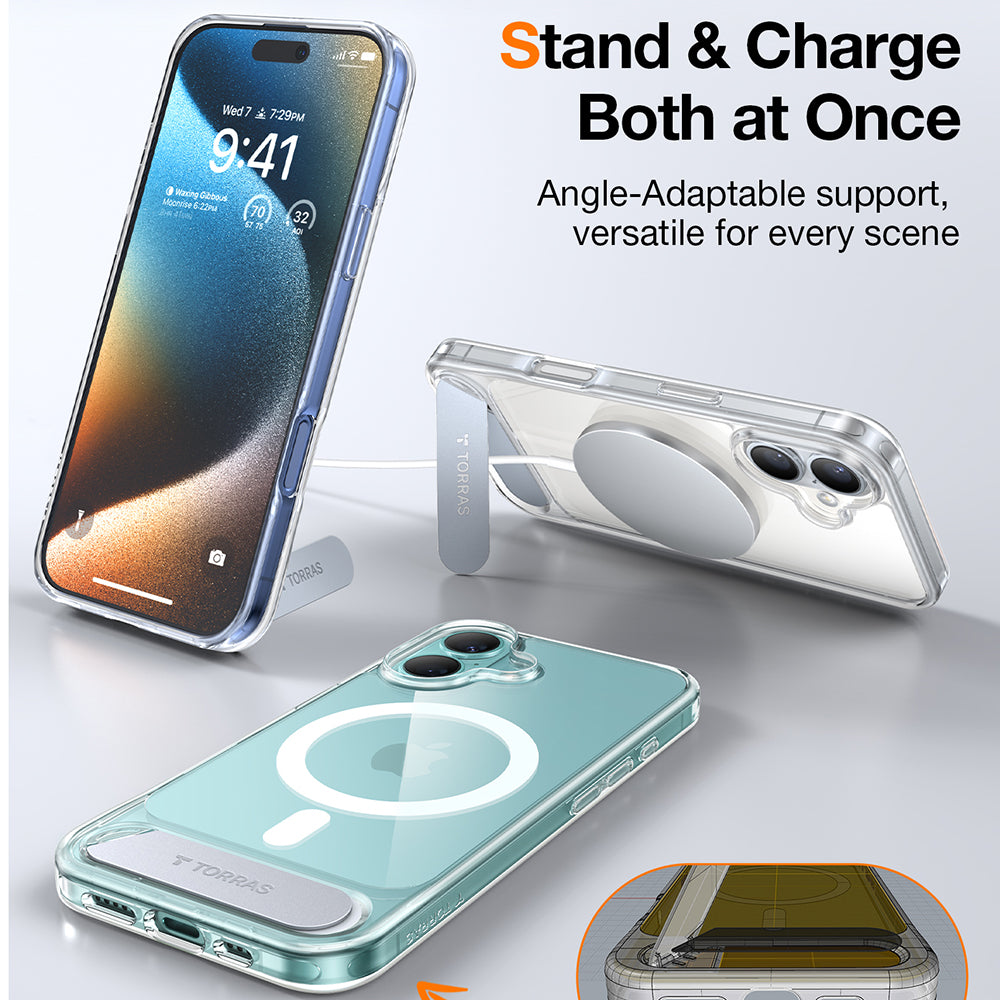 Husa MagSafe pentru Apple iPhone 16, Torras, Pstand, Transparenta