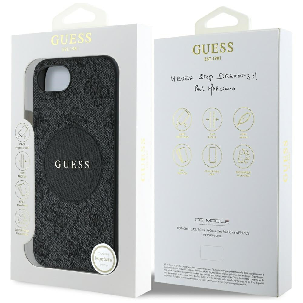 Husa MagSafe pentru Apple iPhone 17e / 16e, Guess, 4G Circle Classic Logo, Maro