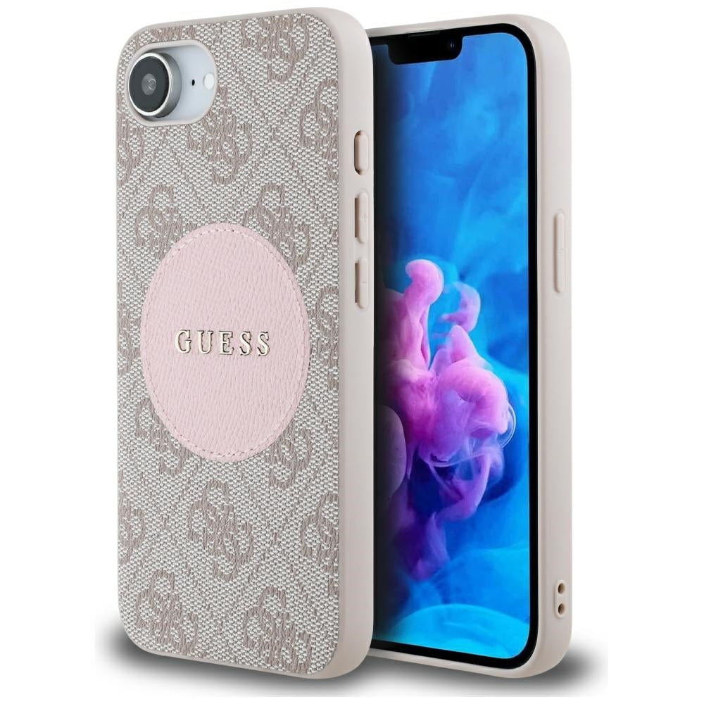 Husa MagSafe pentru Apple iPhone 17e / 16e, Guess, 4G Circle Classic Logo, Roz