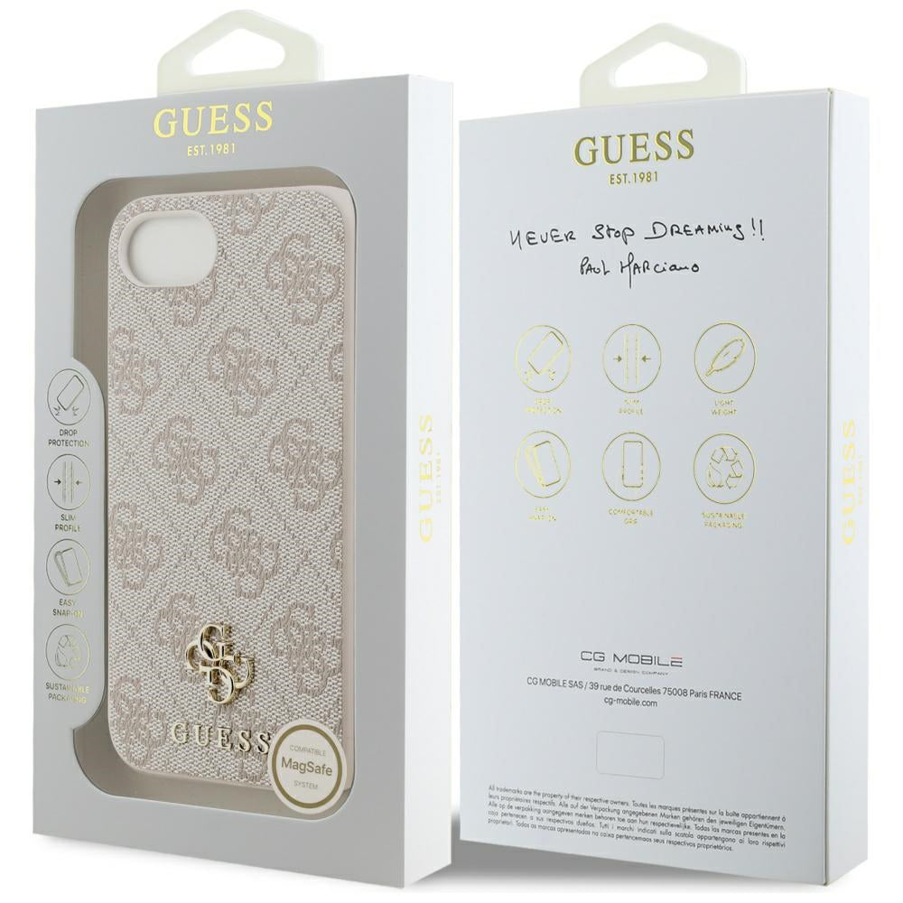 Husa MagSafe pentru Apple iPhone 17e / 16e, Guess, 4G Classic, Roz