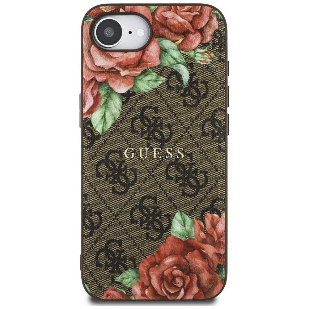 Husa MagSafe pentru Apple iPhone 17e / 16e, Guess, 4G Flowers Print, Maro