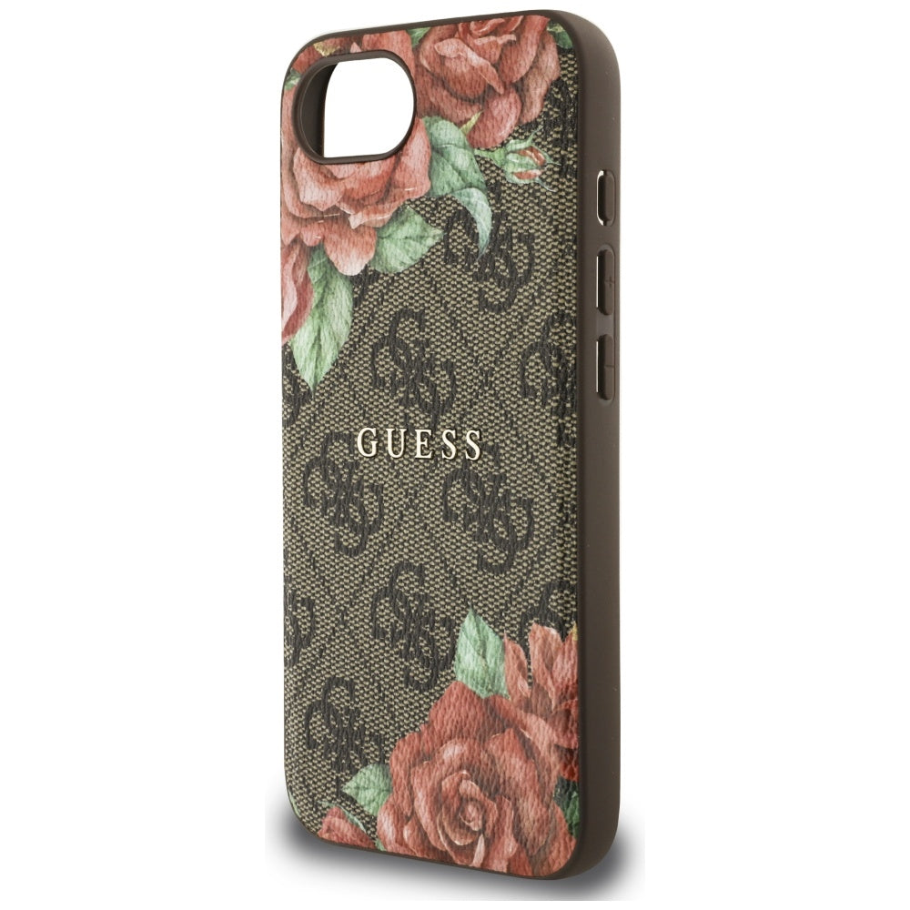 Husa MagSafe pentru Apple iPhone 17e / 16e, Guess, 4G Flowers Print, Maro