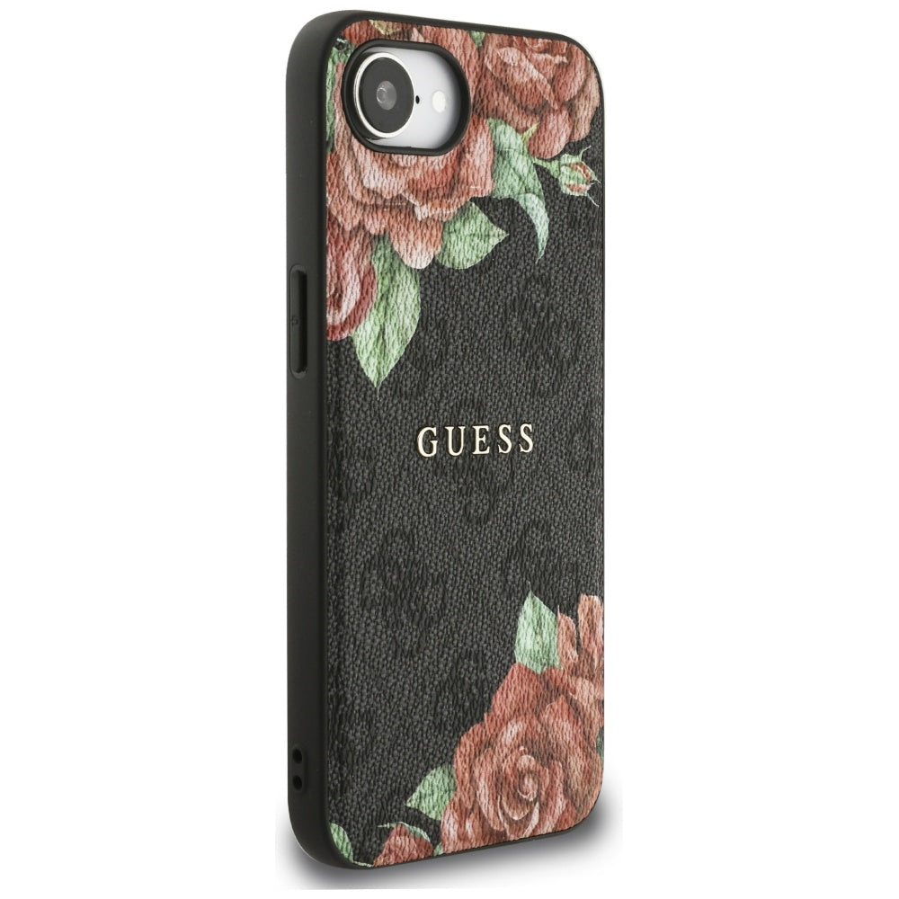 Husa MagSafe pentru Apple iPhone 17e / 16e, Guess, 4G Flowers Print, Neagra